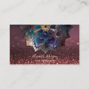 Tarjeta De Visita Instructora de Yoga Mandala Gold Chic Bokeh