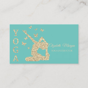 Tarjeta De Visita Instructora de Yoga, Mujeres Brillo Verde Dorado