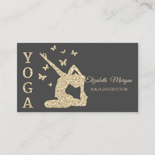 Tarjeta De Visita Instructora de Yoga, Mujeres Gris Dorado Brillante