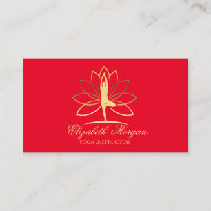 Tarjeta De Visita Instructores de yoga, Red, Gold Women Silhouette L