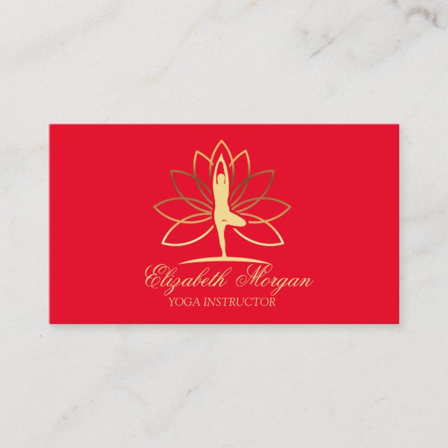 Tarjeta De Visita Instructores de yoga, Red, Gold Women Silhouette L (Anverso)