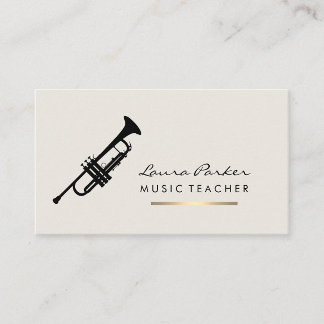 Tarjeta De Visita Instrumento Gold del profesor de música Trumpet (Anverso)