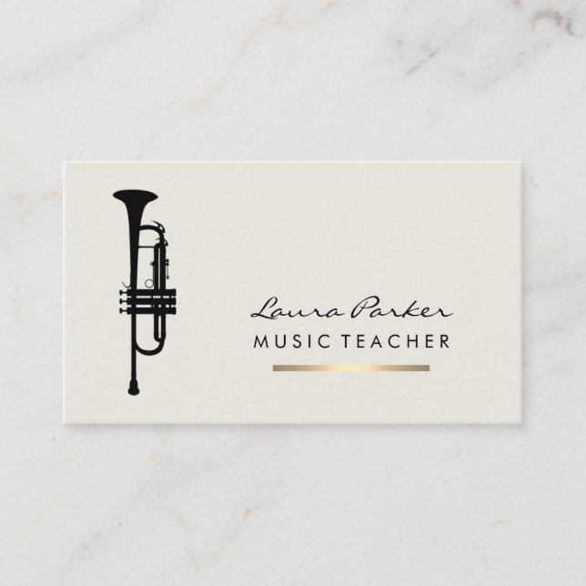 Tarjeta De Visita Instrumento Gold del profesor de música Trumpet (Anverso)