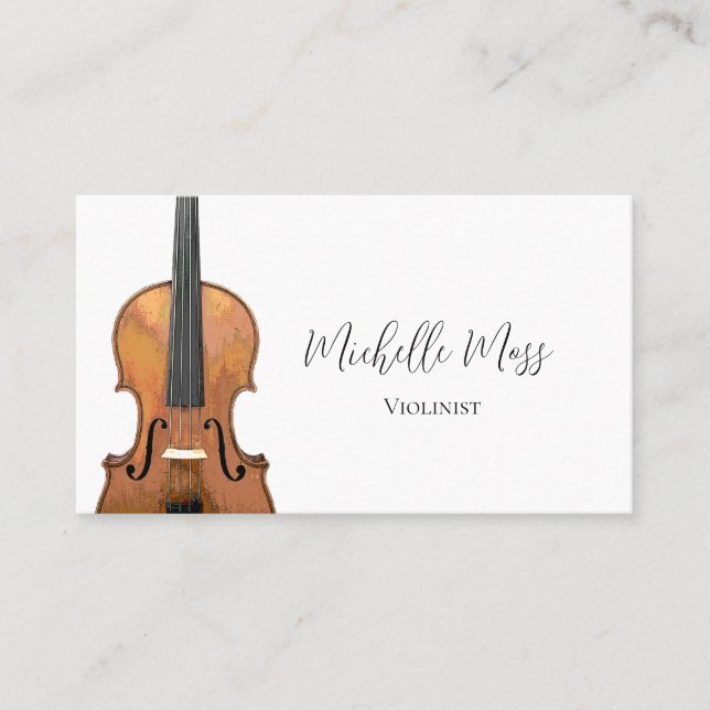 Tarjeta De Visita Instrumento musical Violín Violinista Crema Clásic (Anverso)
