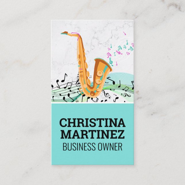 Tarjeta De Visita Instrumento saxofónico | Notas musicales (Anverso)