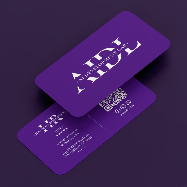 Tarjeta De Visita Inteligencia artificial IA Morado Monograma modern (AI Artificial Intelligence Purple Monogram Modern Business Card
)