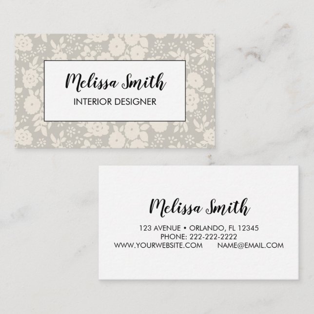 Tarjeta De Visita Interior Design Floral Pattern Gray Business Card (Anverso / Reverso)