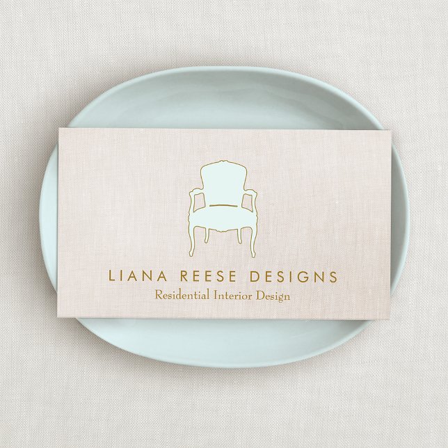 Tarjeta De Visita Interior Design  French Chair Logo FAUX Linen (Subido por el creador)