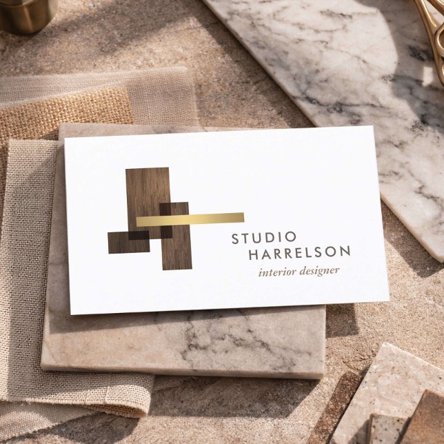 Tarjeta De Visita Interior Designer Wood Gold Logo (Subido por el creador)