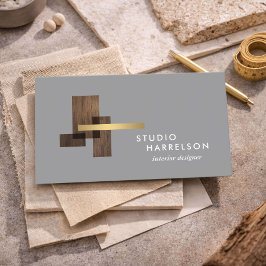 Tarjeta De Visita Interior Designer Wood Gold Logo Gray