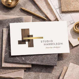 Tarjeta De Visita Interior Designer Wood Gold Logo Ivory