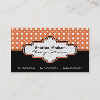 Tarjeta De Visita Interiores de puntos de polka blanca naranja negra