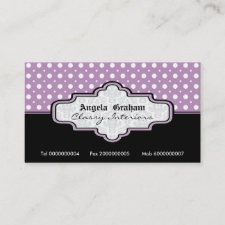 Tarjeta De Visita Interiores de puntos de polka blanco morado negro