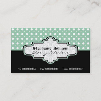 Tarjeta De Visita Interiores de puntos de polka blanco verde de ment