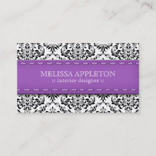 Tarjeta De Visita Interiorista cosido púrpura del damasco