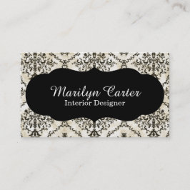 Tarjeta De Visita Interiorista elegante del damasco blanco y negro