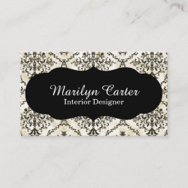 Tarjeta De Visita Interiorista elegante del damasco blanco y negro