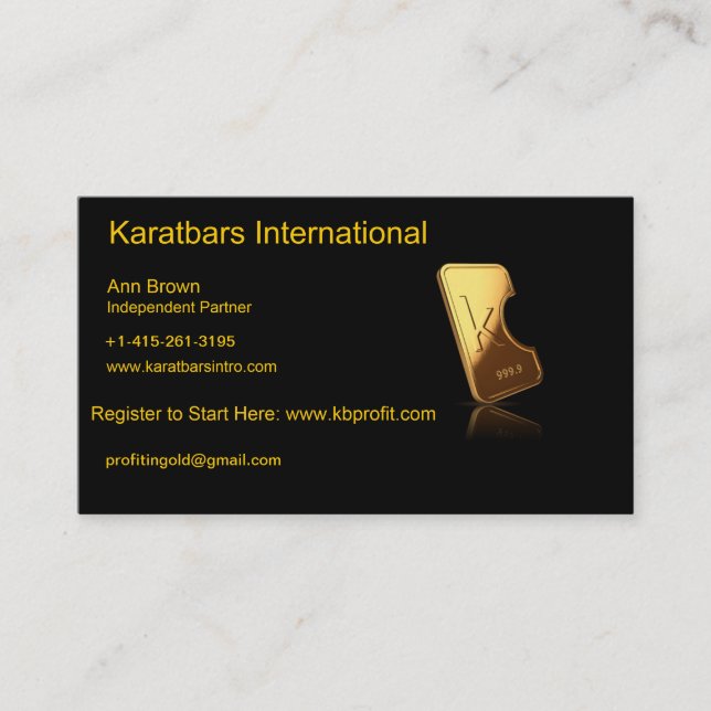 Tarjeta de visita internacional de Karatbars (Anverso)