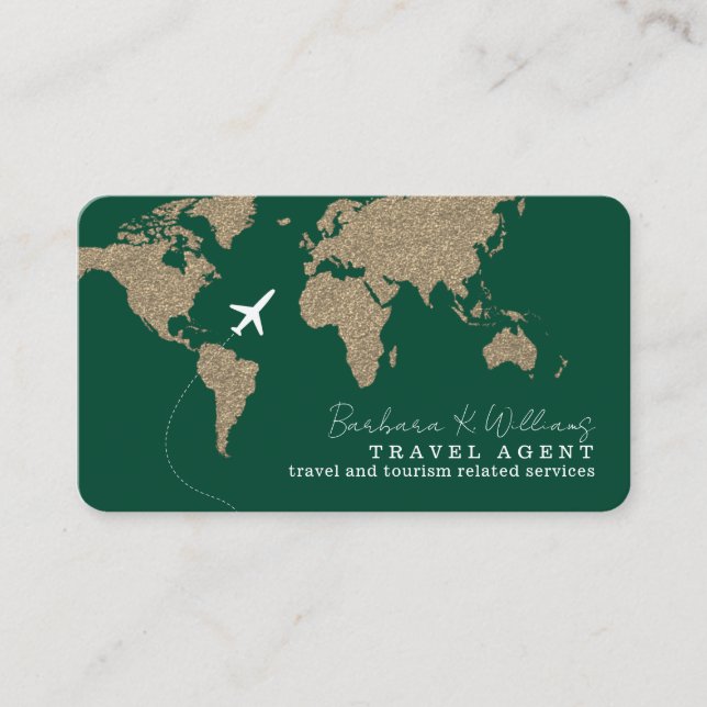 Tarjeta De Visita International Travel Agent World Map dark-green (Anverso)