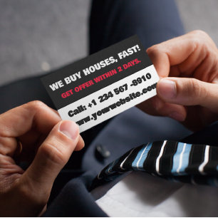 Tarjeta De Visita Inversor inmobiliario blanco y negro que compramos
