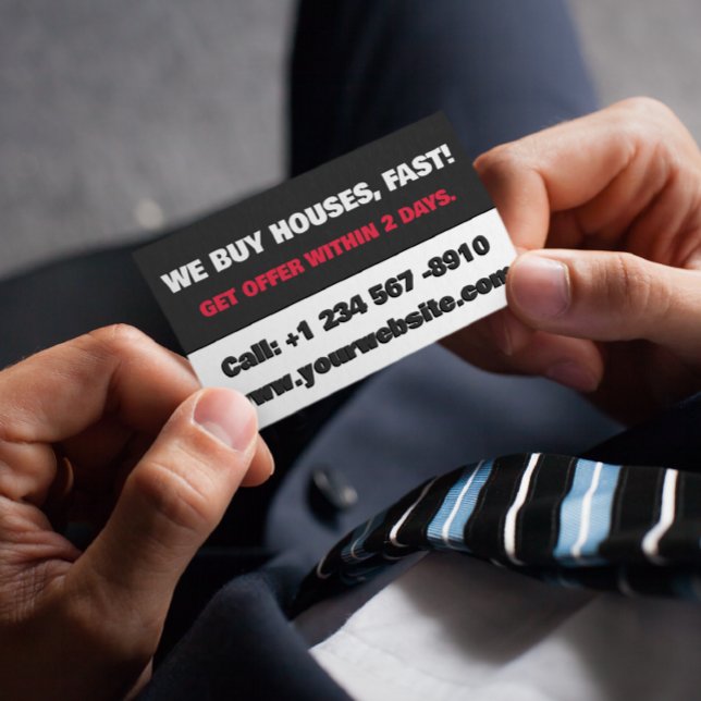 Tarjeta De Visita Inversor inmobiliario blanco y negro que compramos (real estate investor business card)