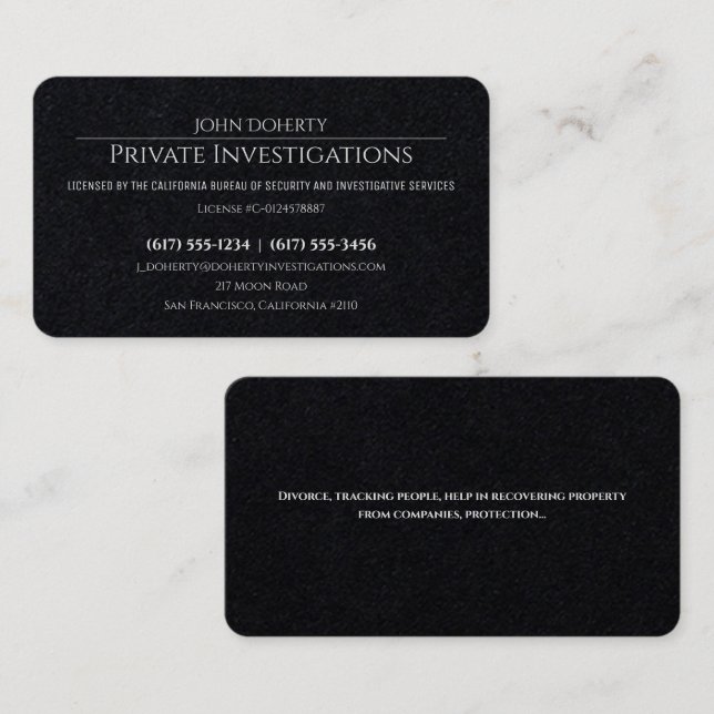 Tarjeta De Visita Investigaciones privadas | Detective Profesional (Anverso / Reverso)
