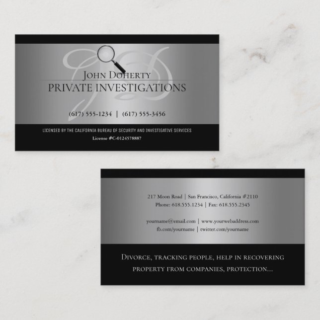 Tarjeta De Visita Investigaciones privadas | Detective Profesional (Anverso / Reverso)