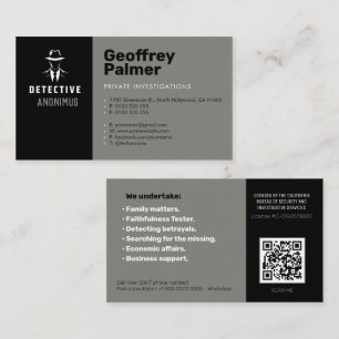 Tarjeta De Visita Investigaciones privadas   Detective Profesional