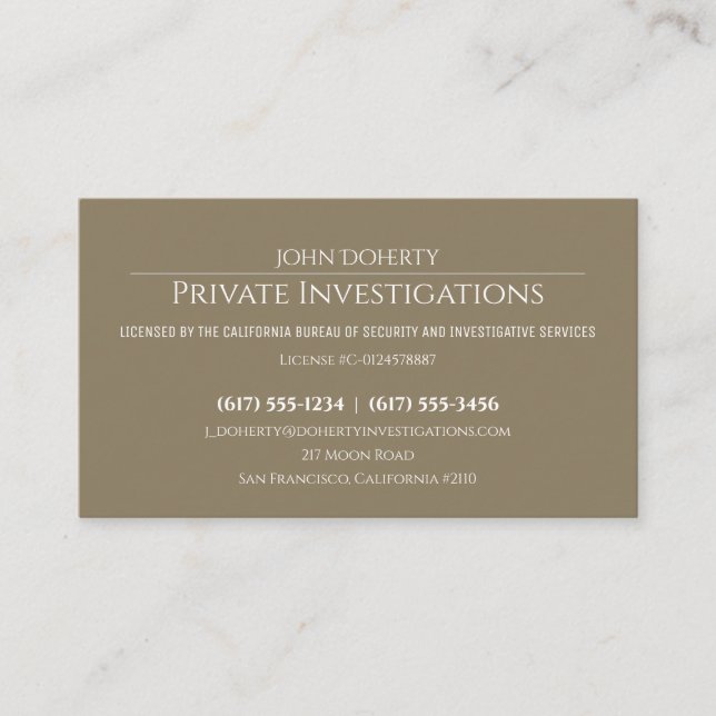 Tarjeta De Visita Investigaciones privadas | Detective Profesional (Anverso)