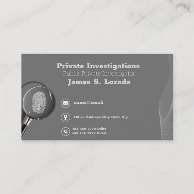 Tarjeta De Visita Investigador gris de investigación privada (Anverso)