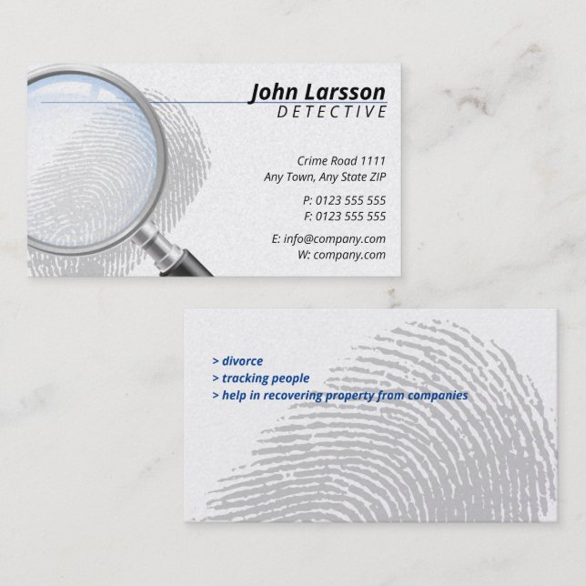Tarjeta De Visita Investigador privado | Detective (Anverso / Reverso)