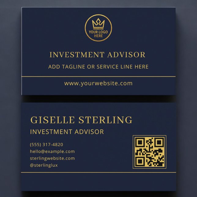 Tarjeta De Visita Investment Advisor Blue Gold Logo QR Code (Subido por el creador)