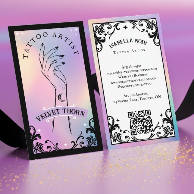 Tarjeta De Visita Iridescent Holographic Gothic Body Tattoo Artist (Iridescent Holographic Gothic Body Tattoo Artis Business Card)