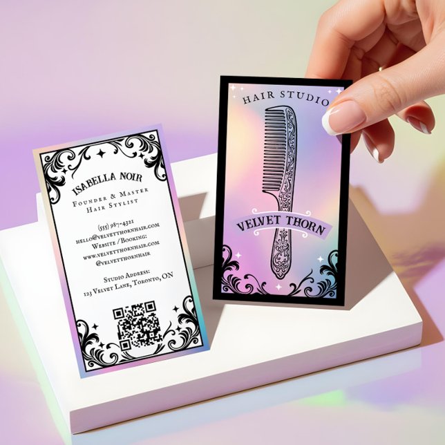 Tarjeta De Visita Iridescent holographic Hair Stylist Beauty Salon (Iridescent holographic Hair Stylist Beauty Salon Business Card)