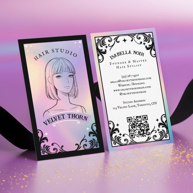 Tarjeta De Visita Iridescent holographic Hair Stylist Beauty Salon (Iridescent holographic Hair Stylist Beauty Salon Business Card)