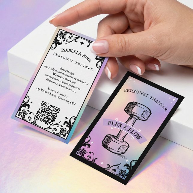 Tarjeta De Visita Iridescent Holographic Personal Trainer Fitness  (Iridescent Holographic Personal Trainer Fitness Business Card)