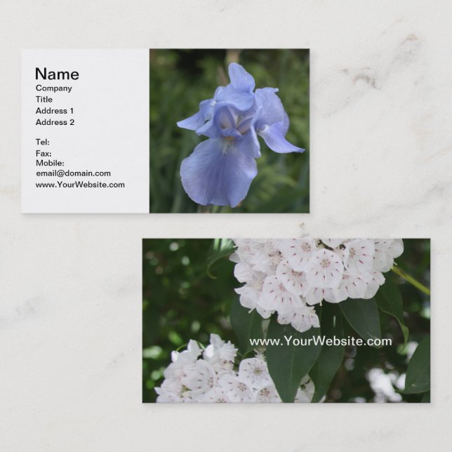 Tarjeta De Visita Iris azul a dos lados y Laurel de montaña (Anverso / Reverso)