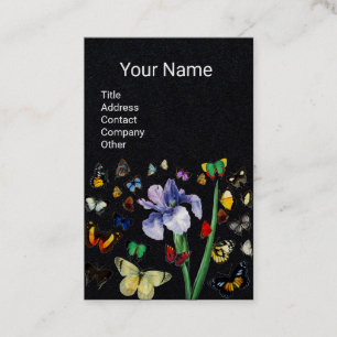 Tarjeta De Visita IRIS, MARIPOSAS COLORIDAS Monograma Floral Negro
