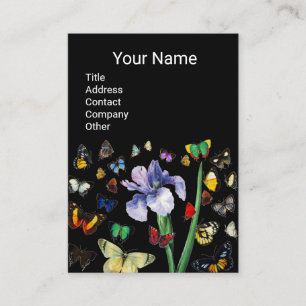 Tarjeta De Visita IRIS, MARIPOSAS COLORIDAS Monograma Floral Negro