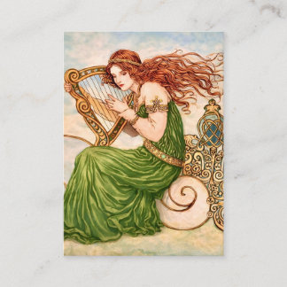 Tarjeta De Visita Irish Goddess Playing Harp – Celtic Art Nouveau 