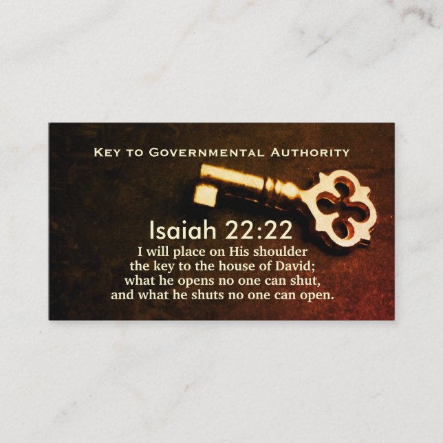 Tarjeta De Visita Isaías 22:22 Clave de la Casa de David Bible Verse (Anverso)