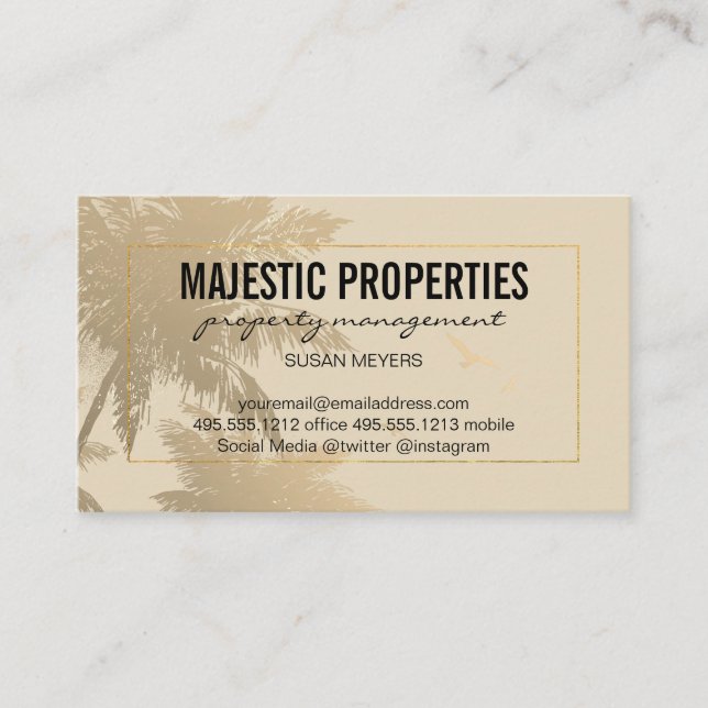Tarjeta De Visita Isla Tropical / Marco Lux Dorado (Anverso)