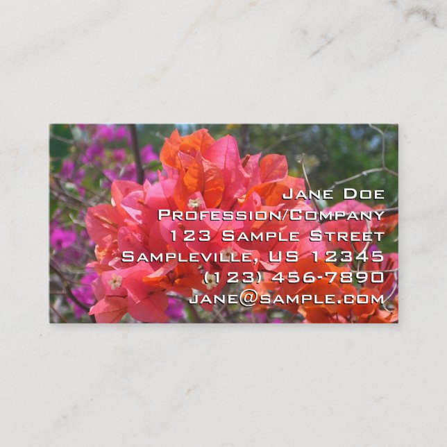 Tarjeta De Visita Isla Tropical Rosa Bougainvillea Floral (Anverso)