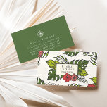 Tarjeta De Visita Island Vintage | Hibiscus tropical y hoja de Monst<br><div class="desc">Las tarjetas de visita de moda tropical incluyen tu nombre y/o nombre de negocios enclavados en un marco de hojas verdes de plátano y monstera con flores rojas y coralinas de hibisco ilustradas en un estilo vintage dibujado a mano. Personalice con su información de contacto en el reverso en blanco...</div>