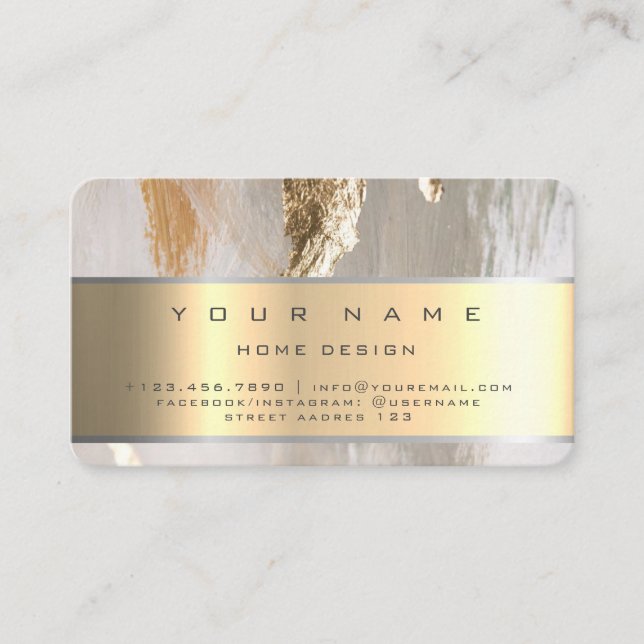 Tarjeta De Visita Ivory Champaign Gold Diamond Stripes Purpurina VIP (Anverso)