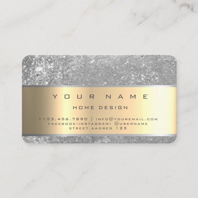 Tarjeta De Visita Ivory Champaign Gold Diamond Stripes Purpurina VIP (Anverso)