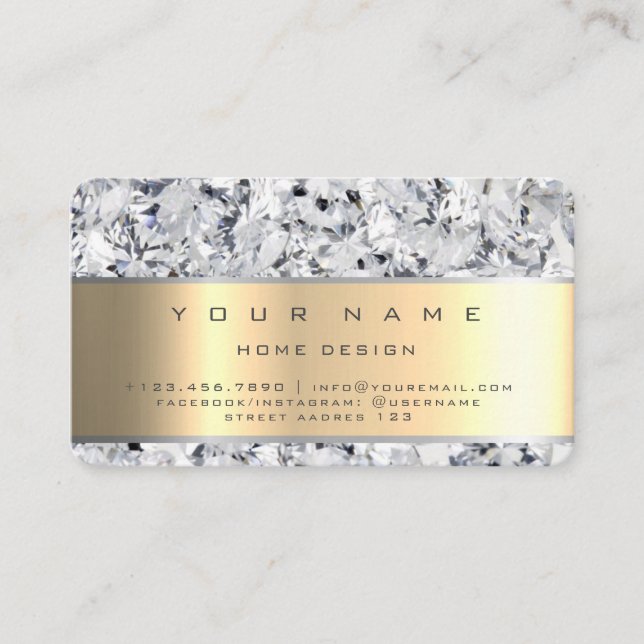 Tarjeta De Visita Ivory Champaign Gold Diamond Stripes Purpurina VIP (Anverso)