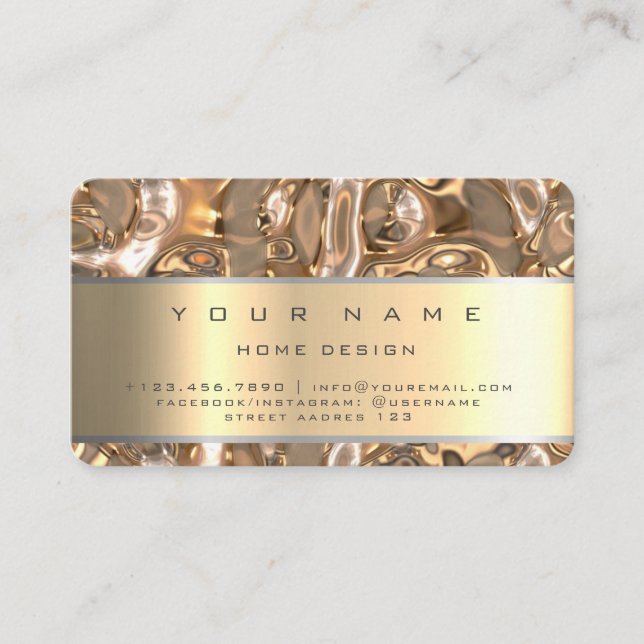 Tarjeta De Visita Ivory Champaign Gold Diamond Stripes Purpurina VIP (Anverso)