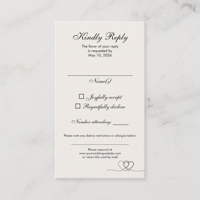 Tarjeta De Visita Ivory Elegant Chic Calligraphy Wedding RSVP Card (Anverso)