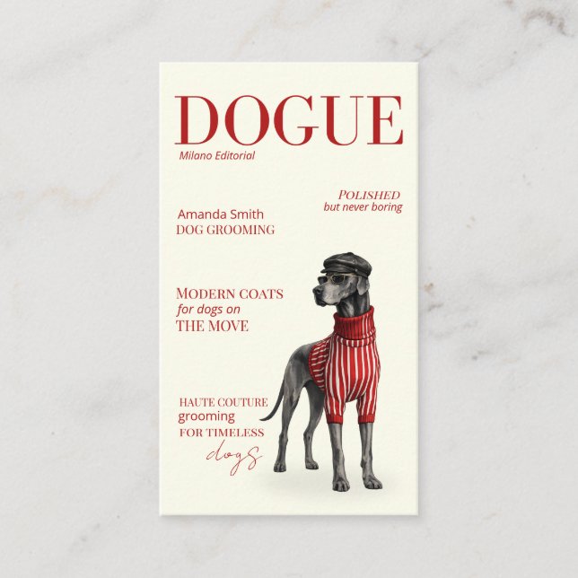 Tarjeta De Visita Ivory Great Dane Dogue Magazine Business Card (Anverso)